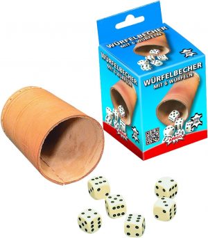 Würfelbecher mit Würfeln
