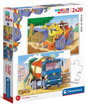 Clementoni Puzzle 2 x 20 Teile, Baufahrzeuge