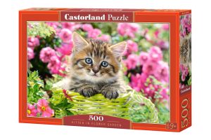 Kitten in flower garden